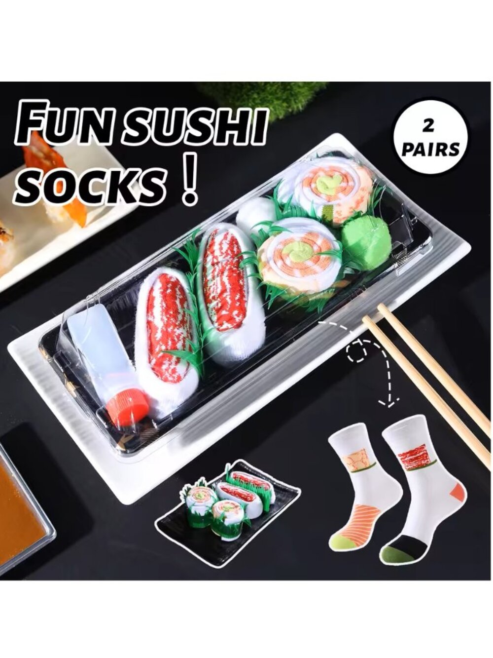 SUSHI SOCKS - Viral Sushi Socks - 2 Pairs - NEW